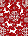 Red White Deer Snowflake Scene Rug