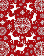 Red White Deer Snowflake Scene Rug