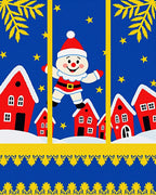 Whimsical Snow Village Santa Claus Stars Rug
