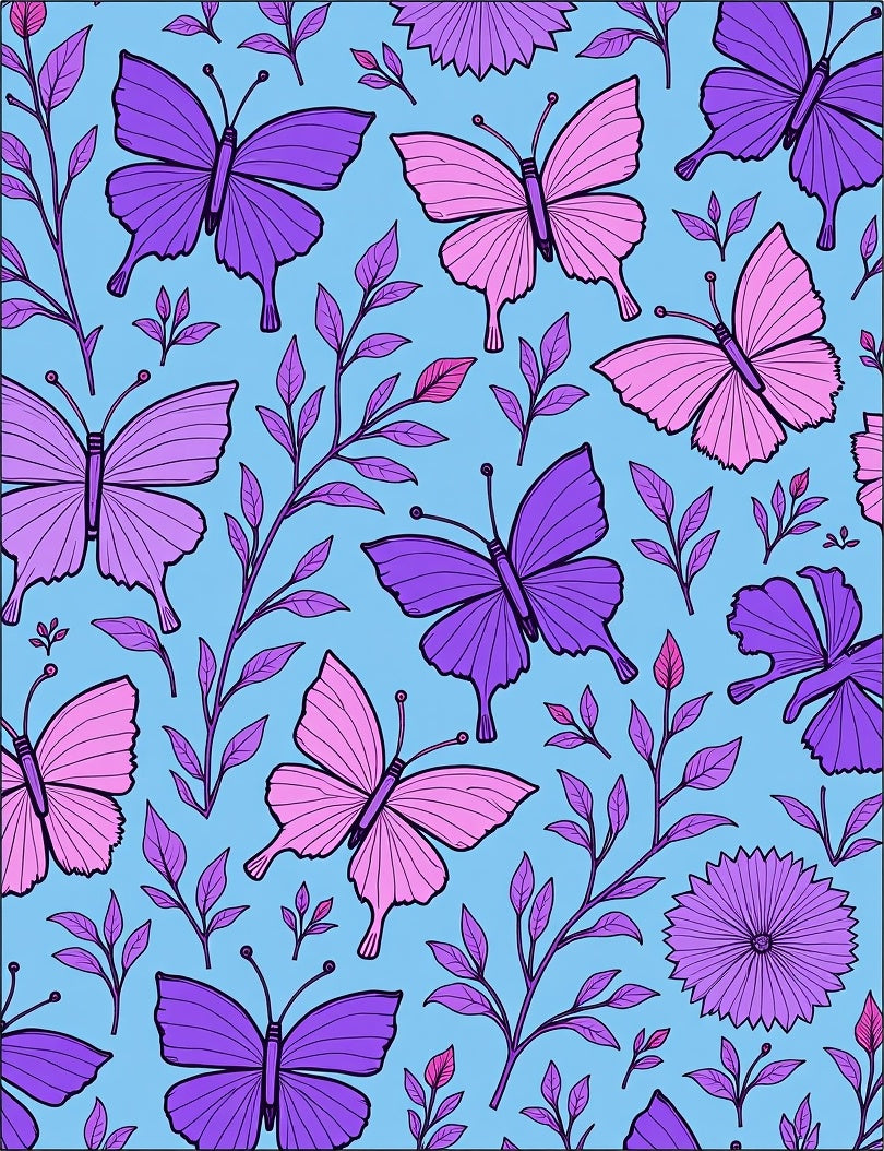 Violet Purple Butterfly Garden Collection Rug