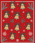 Gold Bell Sprig Snowflake Red Rug
