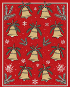 Gold Bell Sprig Snowflake Red Rug