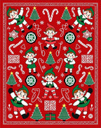 Red Holiday Elves Christmas Trees Candy Canes Rug