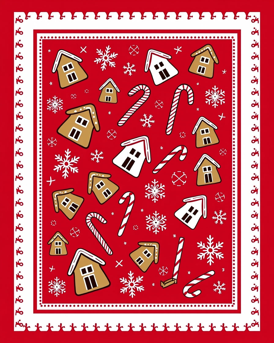 Christmas Gingerbread House Candy Cane Snowflakes Rug