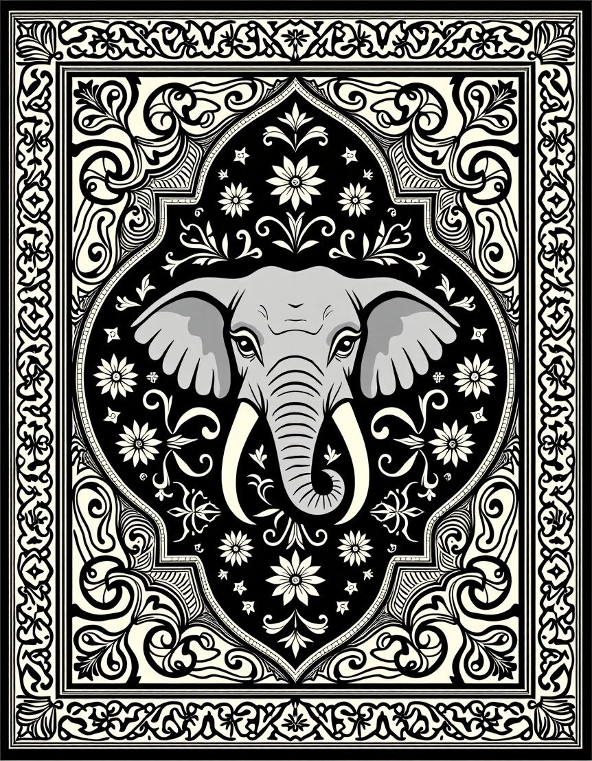 Bold Elephant Floral Medallion Tapestry Rug