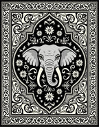 Bold Elephant Floral Medallion Tapestry Rug