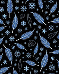 Blue Feather Snowflakes Scattered Black Rug