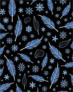 Blue Feather Snowflakes Scattered Black Rug