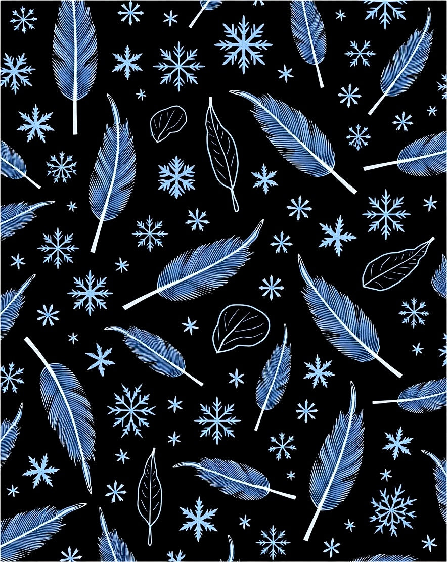 Blue Feather Snowflakes Scattered Black Rug