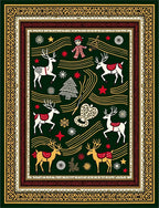 Festive Green Reindeer And Snowflakes Rug