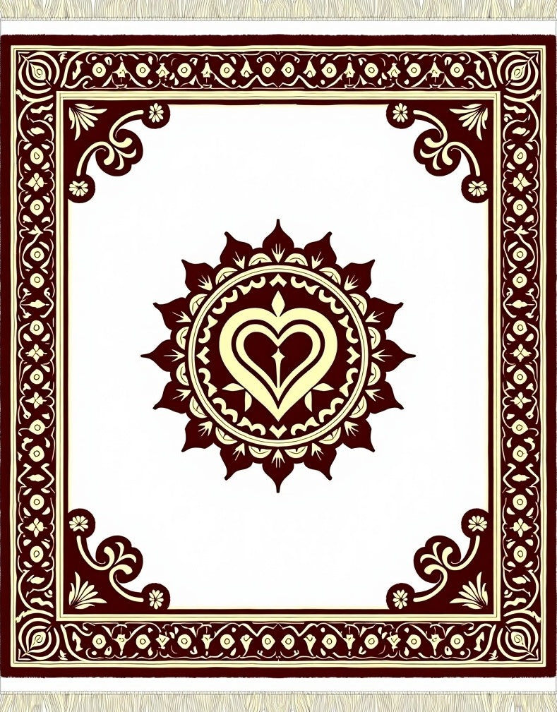 Crimson Heart Medallion Cream Border Rug