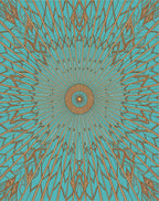 Abstract Teal Golden Sunburst Rug