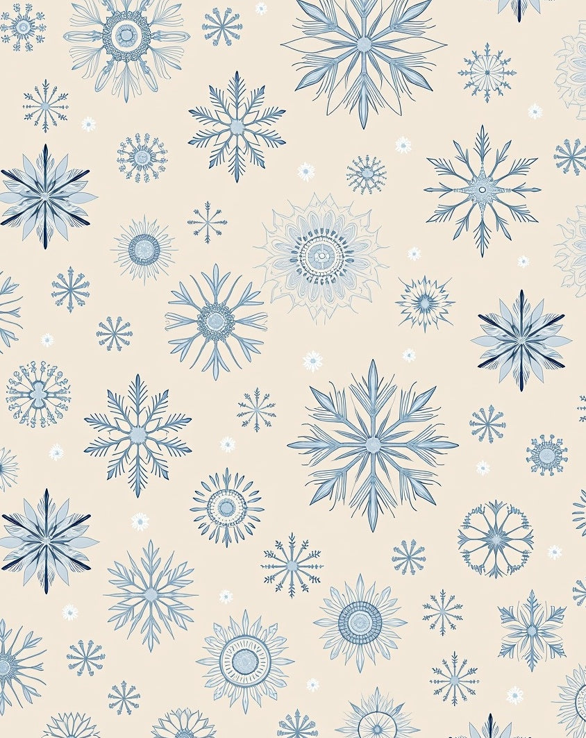 Blue Snowflake Collage Cream Background Rug