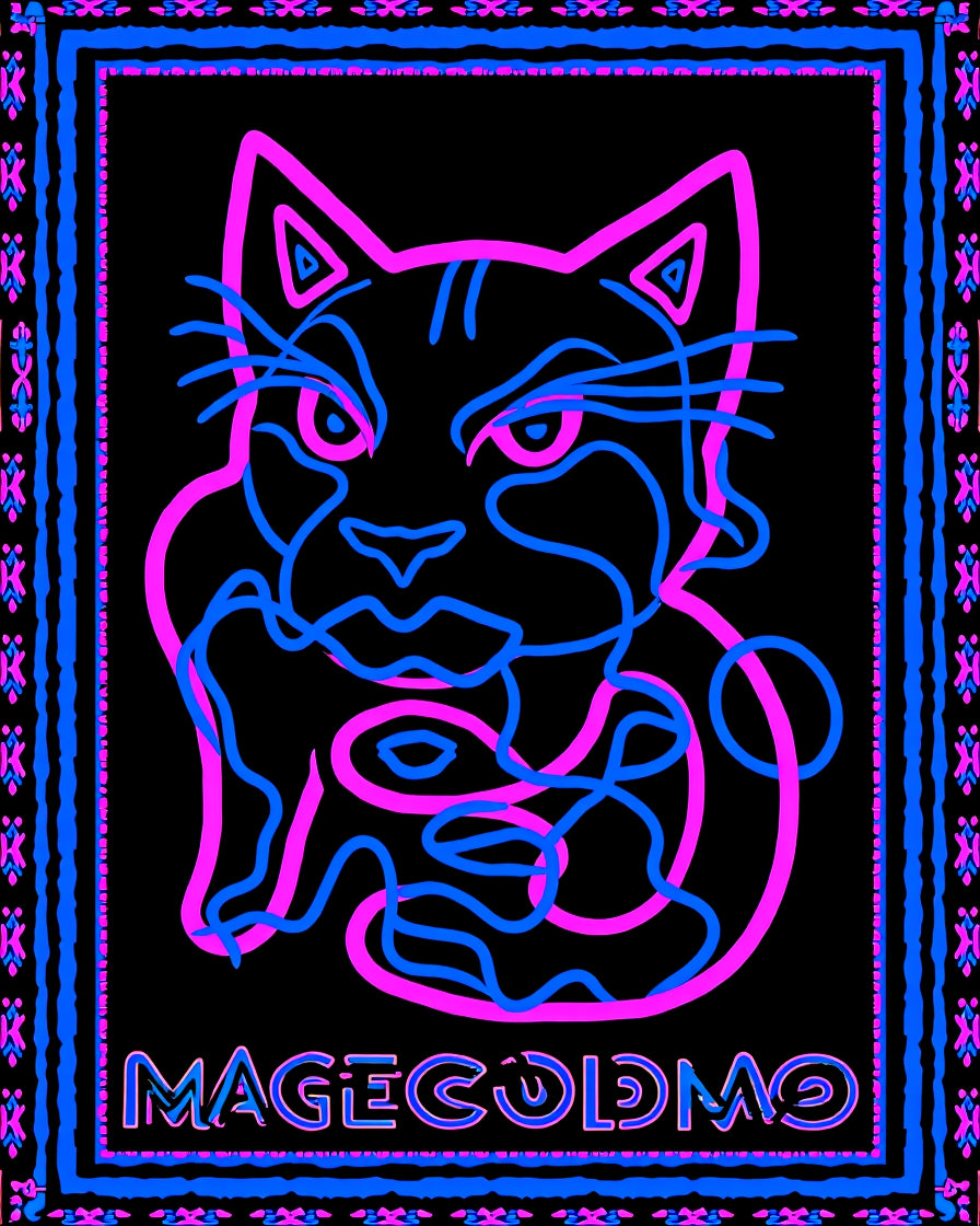 Neon Pink Blue Feline Abstract Border Rug