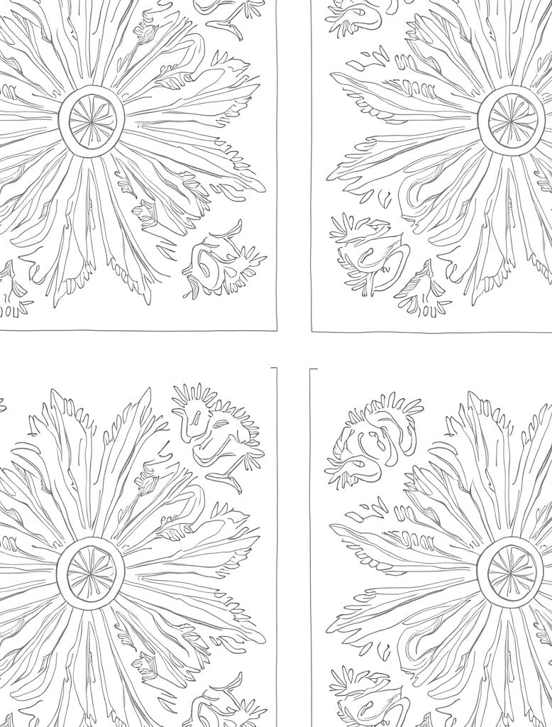 Ornate Floral Medallion Line Art Rug