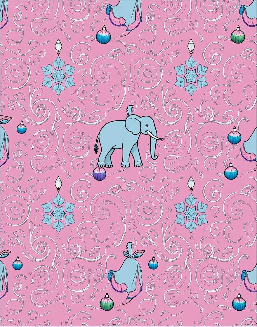 Pink Elephant Snowflake Swirl Garland Rug
