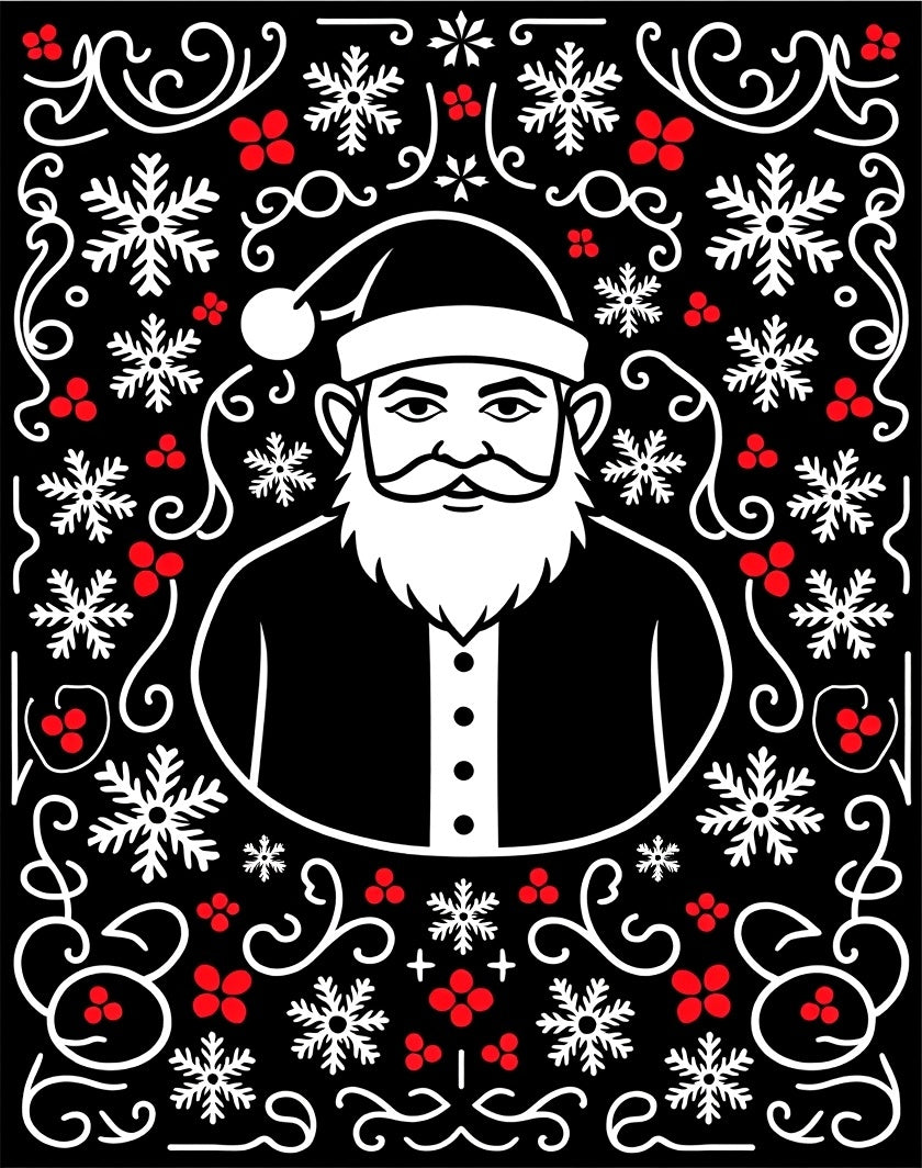 Festive Santa Snowflakes Red Berries Art Rug