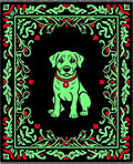Whimsical Green Dog Floral Border Rug