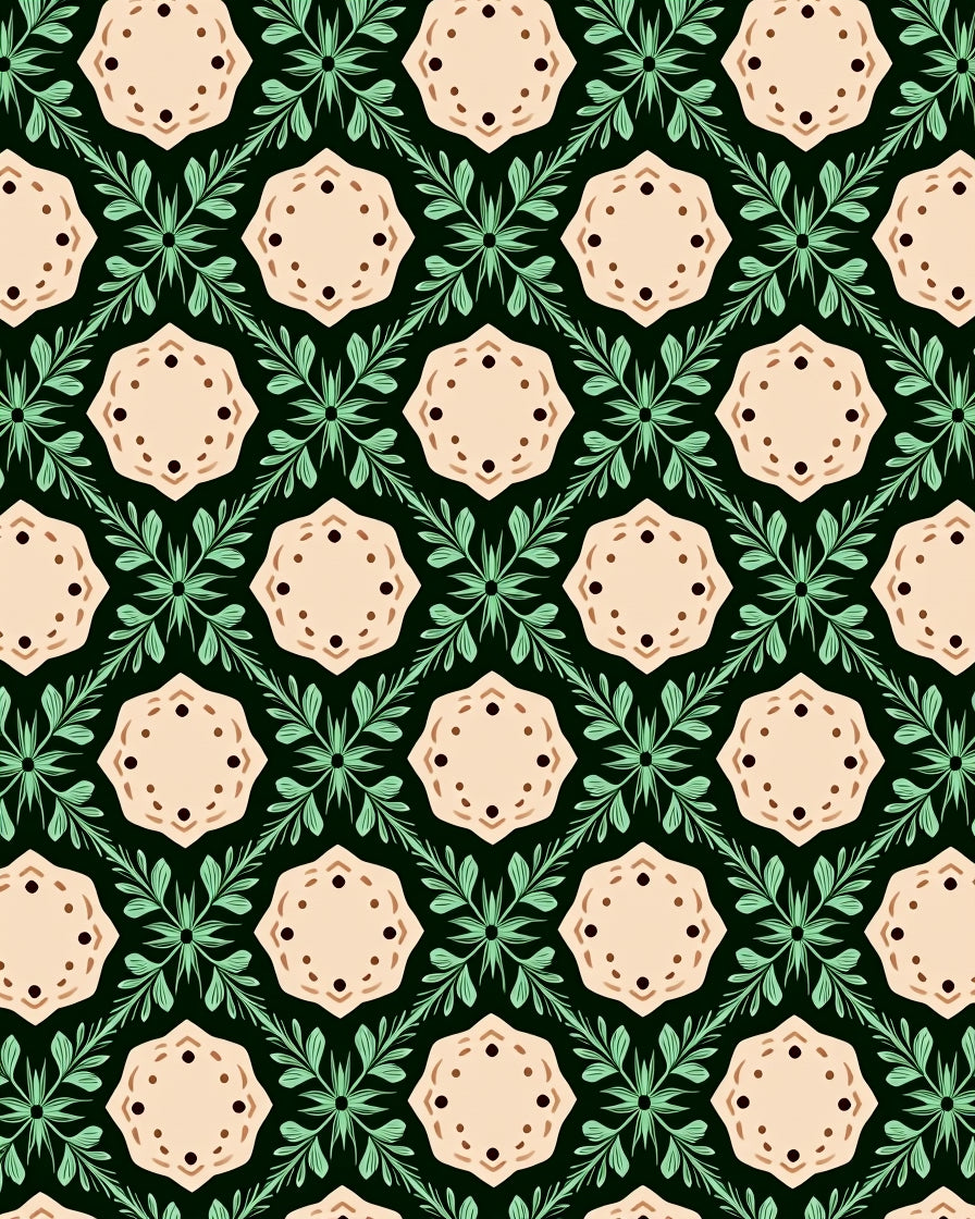 Pale Pink Floral Geometric Green Accents Rug