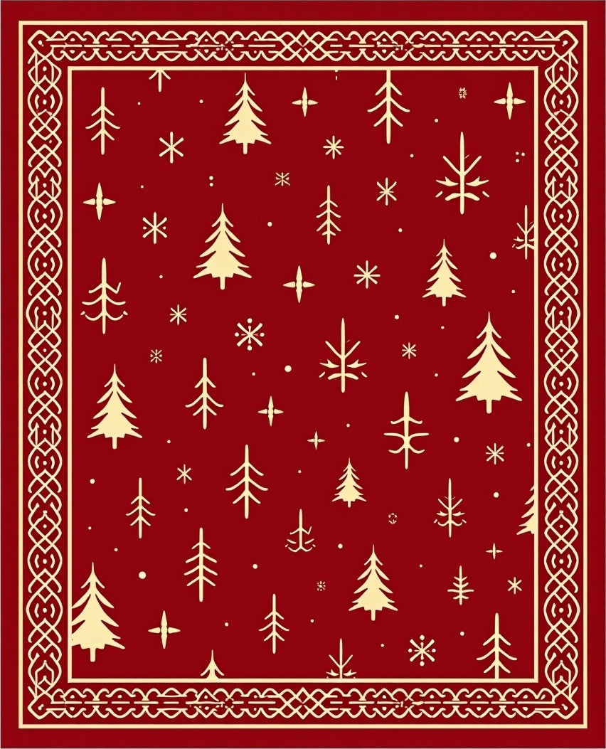 Crimson And Gold Festive Forest Border Rug