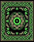Emerald Black Starburst Floral Border Rug