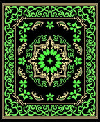 Emerald Black Starburst Floral Border Rug
