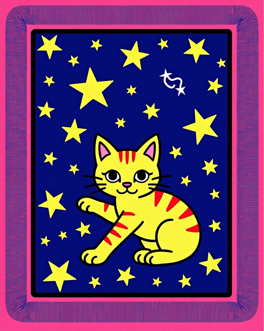 Yellow Cat Among Yellow Stars Rug
