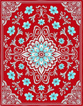 Vibrant Red Floral Medallion Art Rug