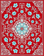 Vibrant Red Floral Medallion Art Rug