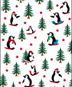 Whimsical Penguin Sledding Christmas Trees Rug