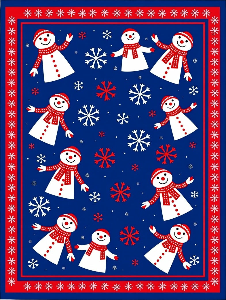 Whimsical Snowmen Red Scarf Navy Rug