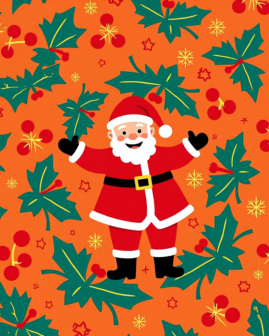Cheerful Santa Christmas Holly Sprigs Rug