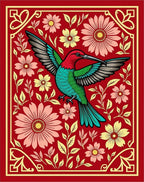 Whimsical Red Hummingbird Floral Border Rug