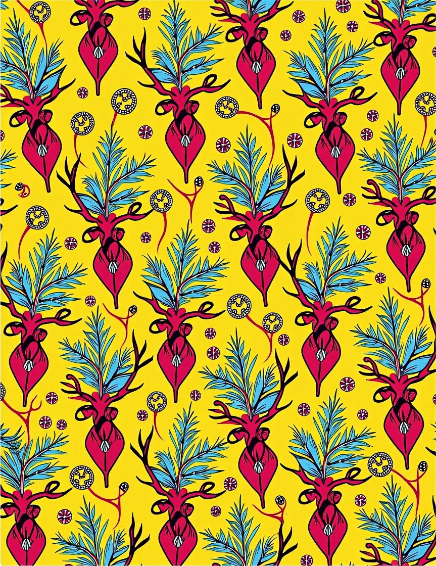 Vibrant Pink Deer Foliage Yellow Rug