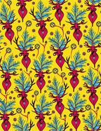 Vibrant Pink Deer Foliage Yellow Rug