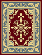 Crimson Golden Baroque Floral Border Rug