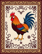 Vibrant Crimson Rooster Floral Border Rug