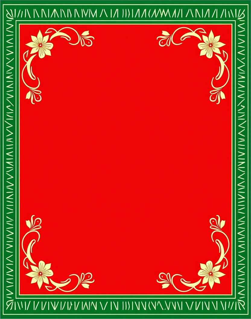 Red Gold Floral Border Frame Rug