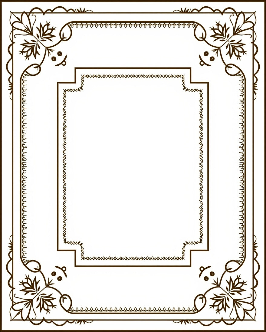 Dark Brown Floral Flourish Classic Frame Rug