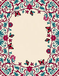 Crimson Teal Butterfly Floral Border Rug