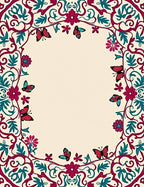 Crimson Teal Butterfly Floral Border Rug