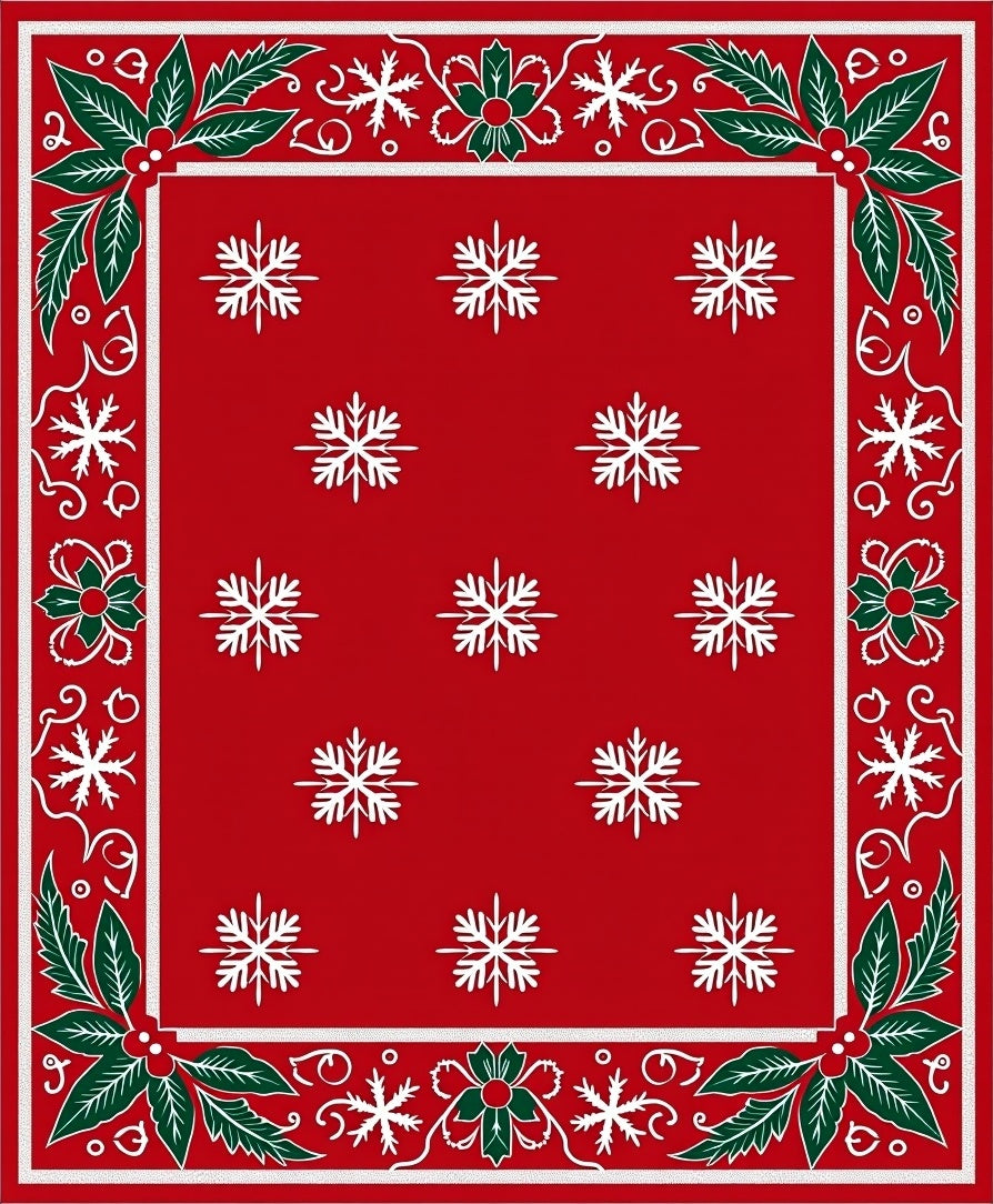 Christmas Red Snowflake Holly Border Rug