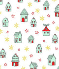 Whimsical Mint Red Houses Stars Rug