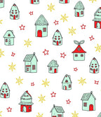 Whimsical Mint Red Houses Stars Rug