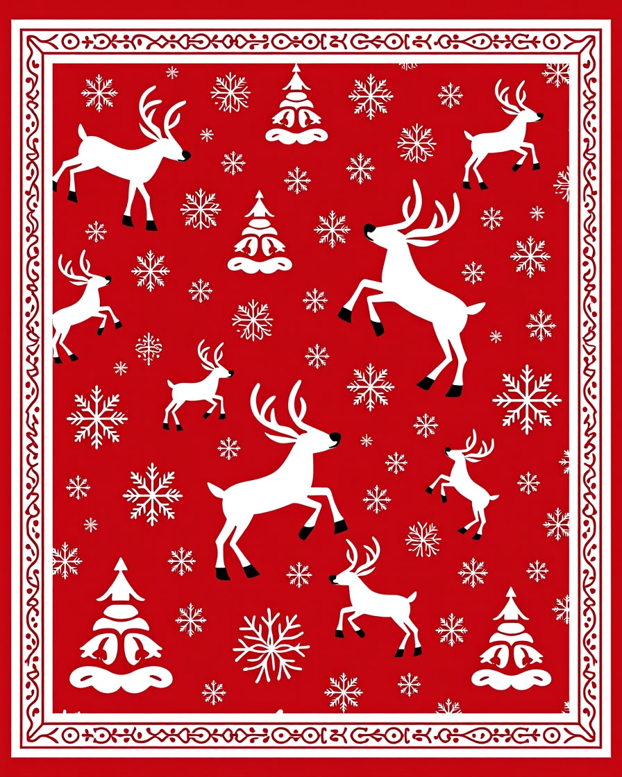 White Reindeer Snowflakes Christmas Border Rug
