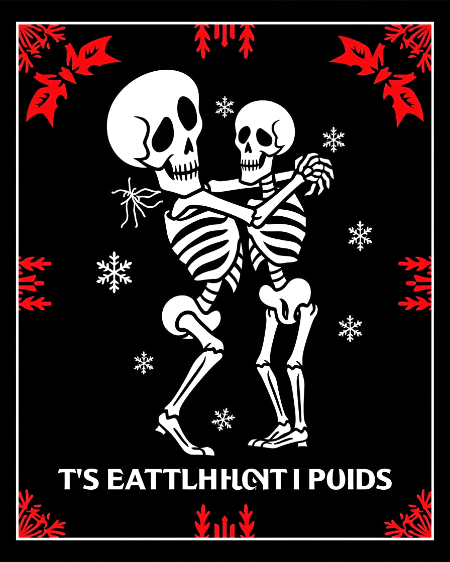 Dancing Skeletons Red Snowflakes Rug