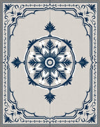 Navy Blue Floral Medallion Beige Rug