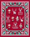 Christmas Elves Reindeer Sleigh Red Rug