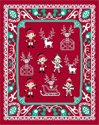 Christmas Elves Reindeer Sleigh Red Rug