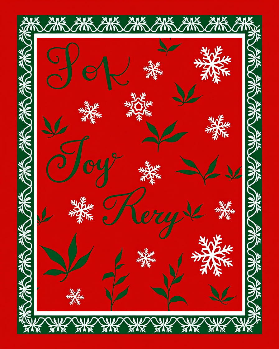 Festive Red Holly Snowflake Border Rug